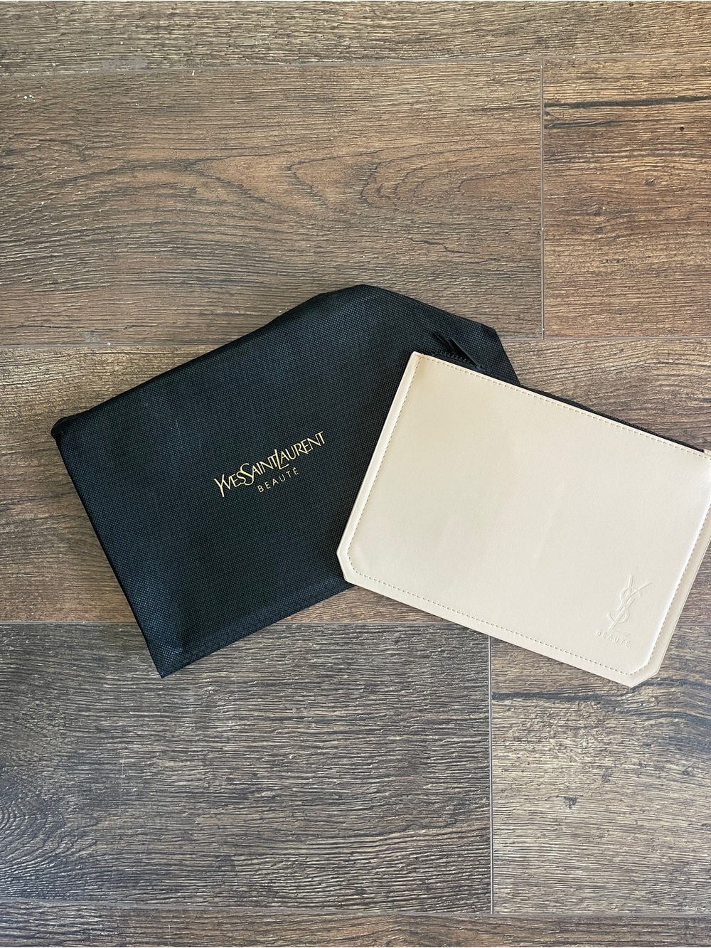 YSL Beauté Cream Faux Leather Cosmetic Pouch Makeup Bag NWT